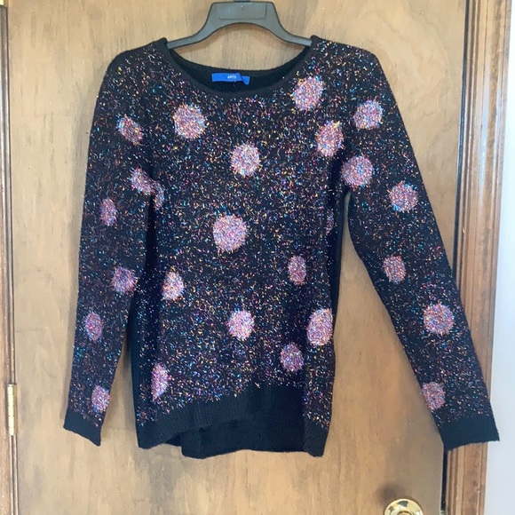 Relisted Apt 9 sweater black multi color metallic accent polka dot casual winter - Picture 3 of 16